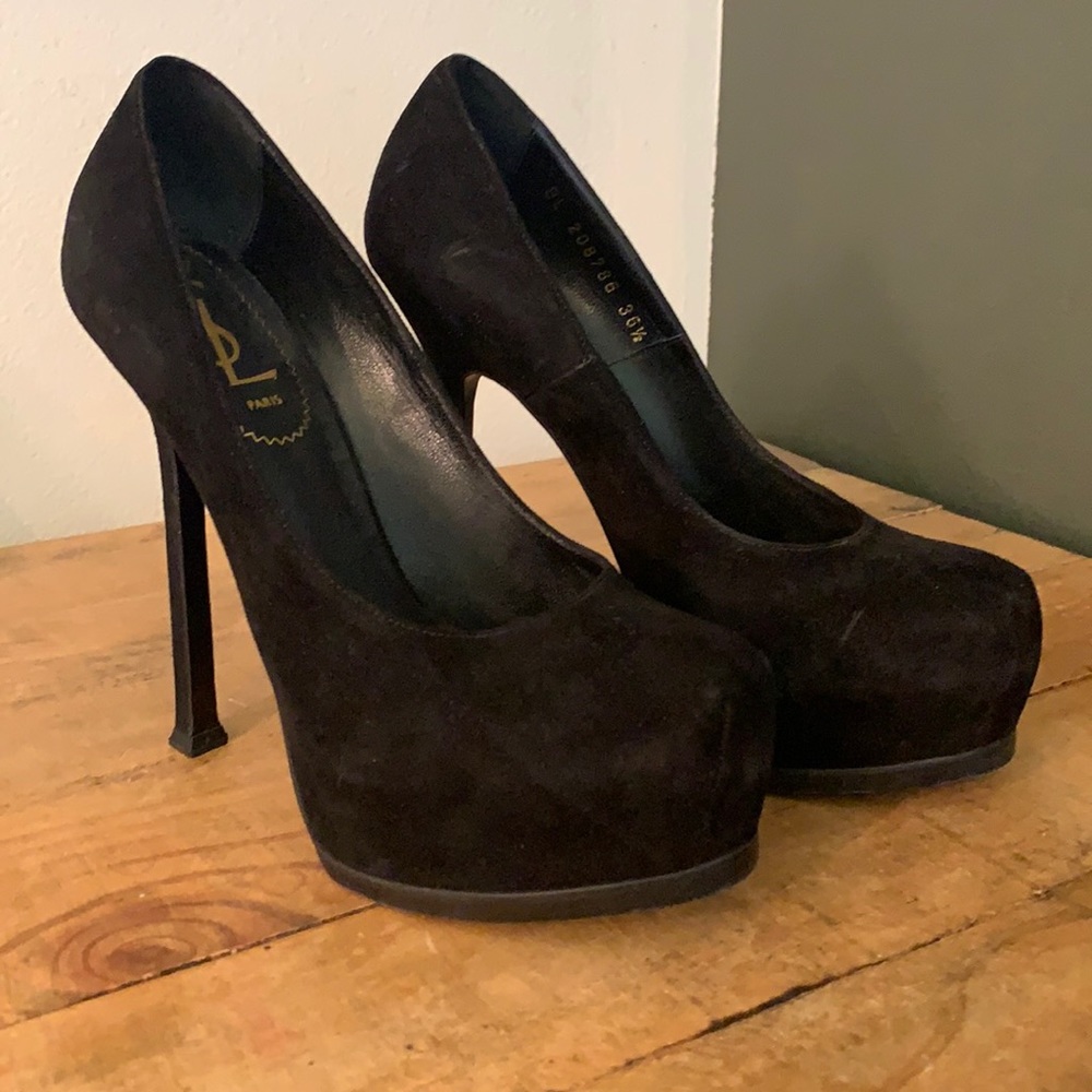 Yves Saint Laurent Black Suede Platform Pumps